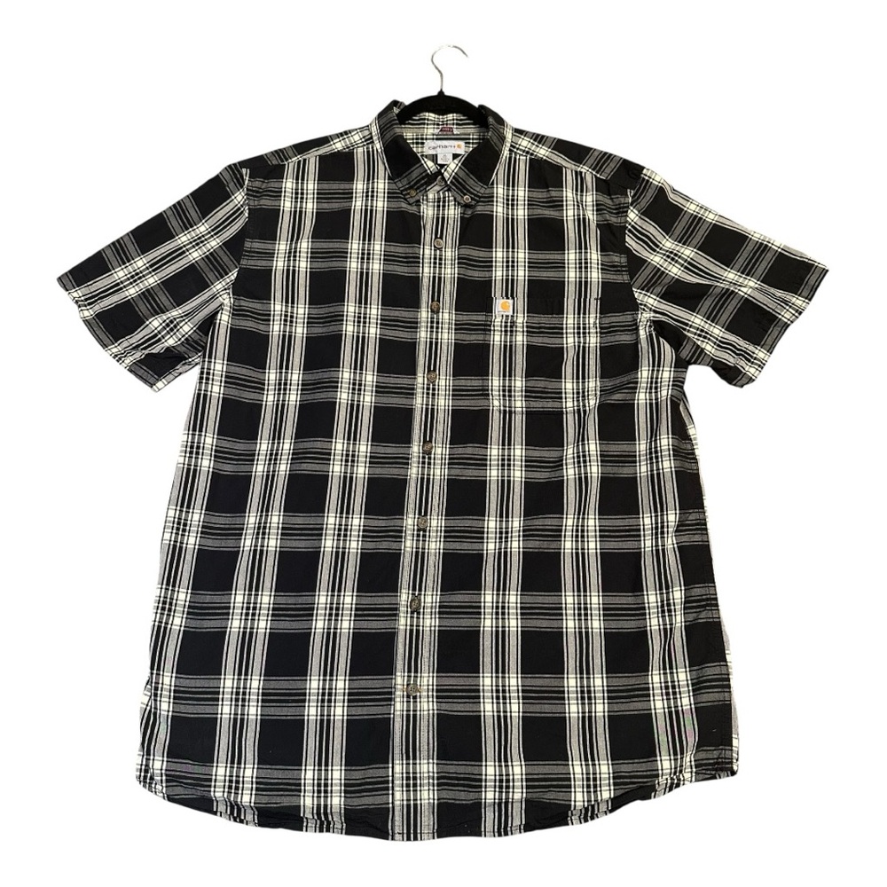 Carhartt Mens‎ Plaid Short Sleeve Button Down Shirt Black White Workwear XL